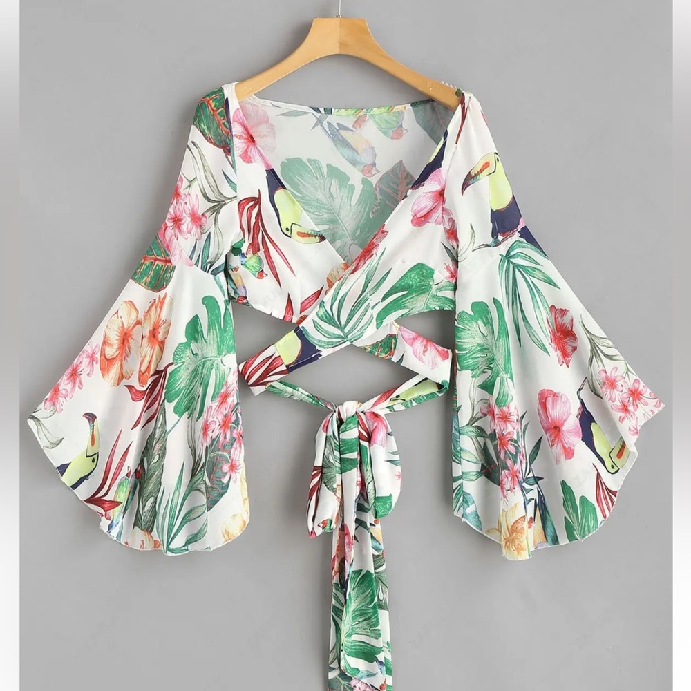 Brand New Flare Sleeve Floral Strap Blouse